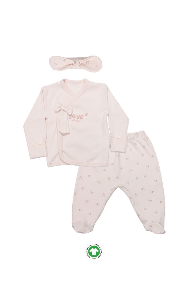 Bistyle 3Lü Zıbın Takım Grow İn Love 13102 Pembe Ekru