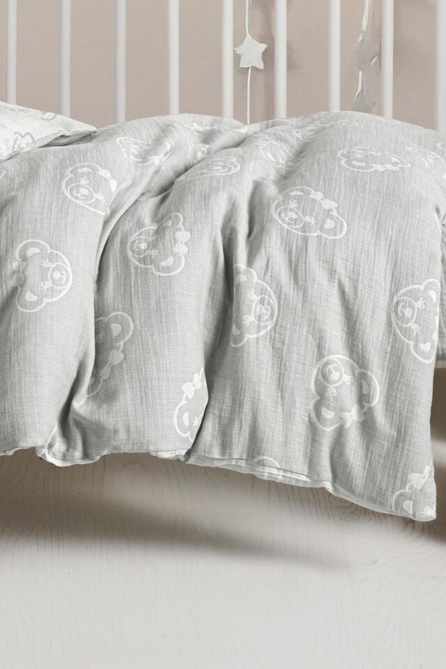 Kanz Jakarlı Müslin Bebek Nevresim Takımı Knz-013 Bear Gri