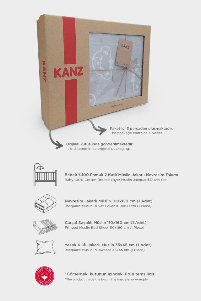 Kanz Jakarlı Müslin Bebek Nevresim Takımı Knz-013 Bear Pembe