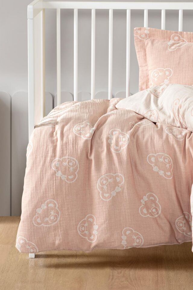 Kanz Jakarlı Müslin Bebek Nevresim Takımı Knz-013 Bear Pudra