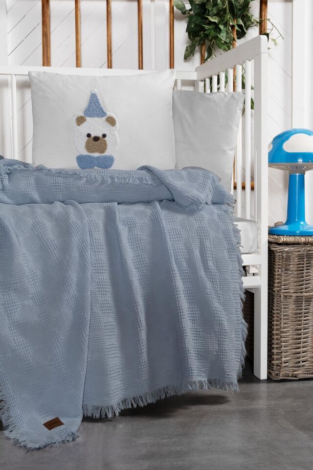 Kanz Bebek Waffle Müslin Nakışlı Pike Knz-021 Teddy