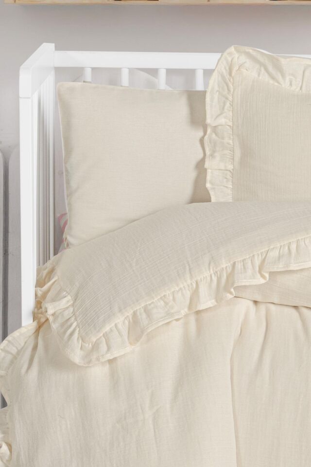 Kanz 2 Kat Fırfırlı Bebek Müslin Nevresim Knz-023 Krem