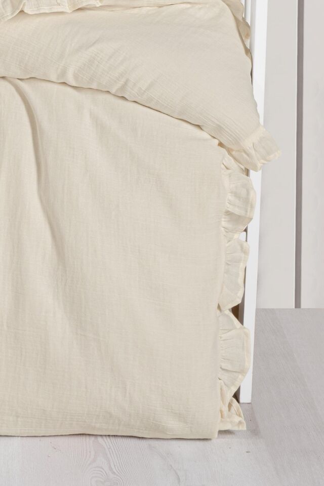 Kanz 2 Kat Fırfırlı Bebek Müslin Nevresim Knz-023 Krem