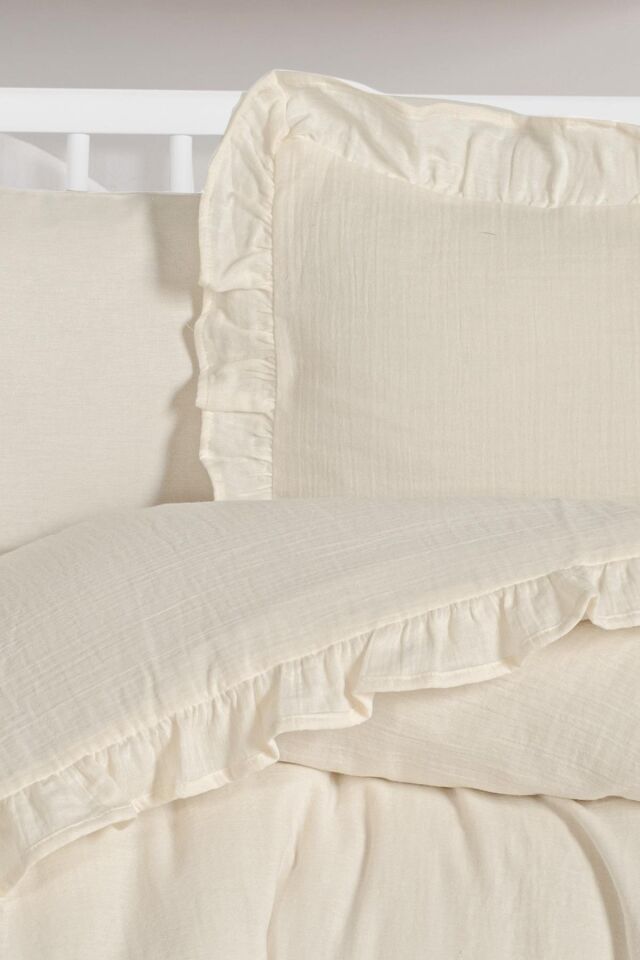 Kanz 2 Kat Fırfırlı Bebek Müslin Nevresim Knz-023 Krem