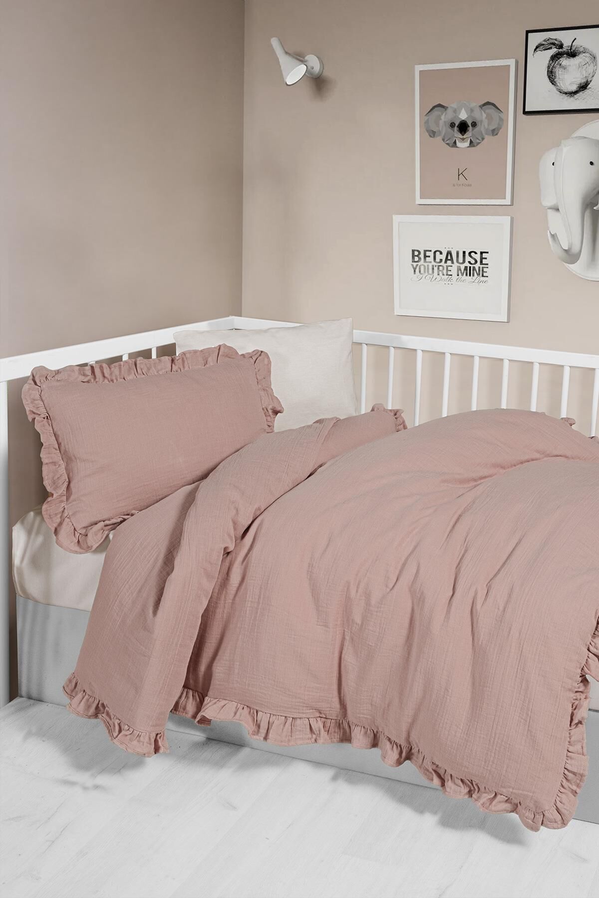 Kanz 2 Kat Fırfırlı Bebek Müslin Nevresim Knz-023 Pudra