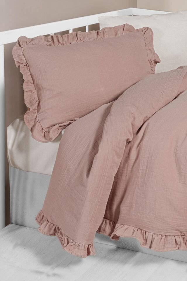 Kanz 2 Kat Fırfırlı Bebek Müslin Nevresim Knz-023 Pudra