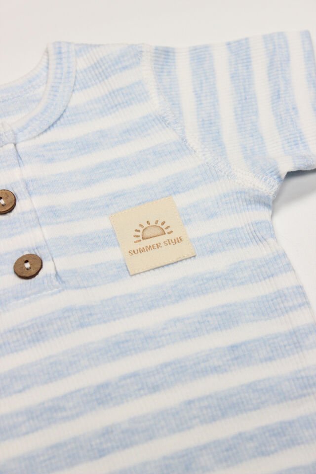 Bistyle Line Colors Yarım Kol Patiksiz Tulum 15126 Mavi