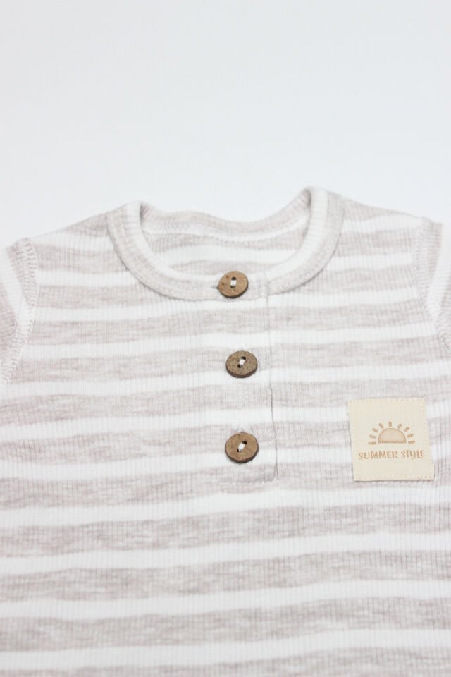 Bistyle Line Colors Yarım Kol Patiksiz Tulum 15126 Bej