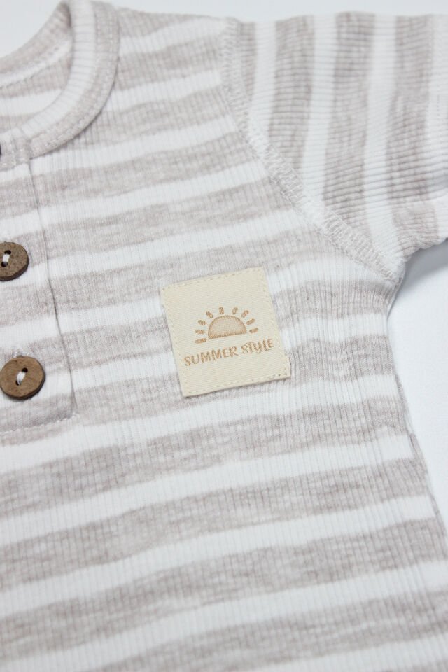 Bistyle Line Colors Yarım Kol Patiksiz Tulum 15126 Bej