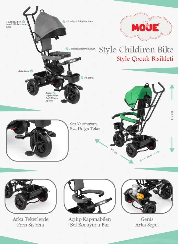 Moje Style 3 Tekerlekli Çocuk Bisikleti Yeşil