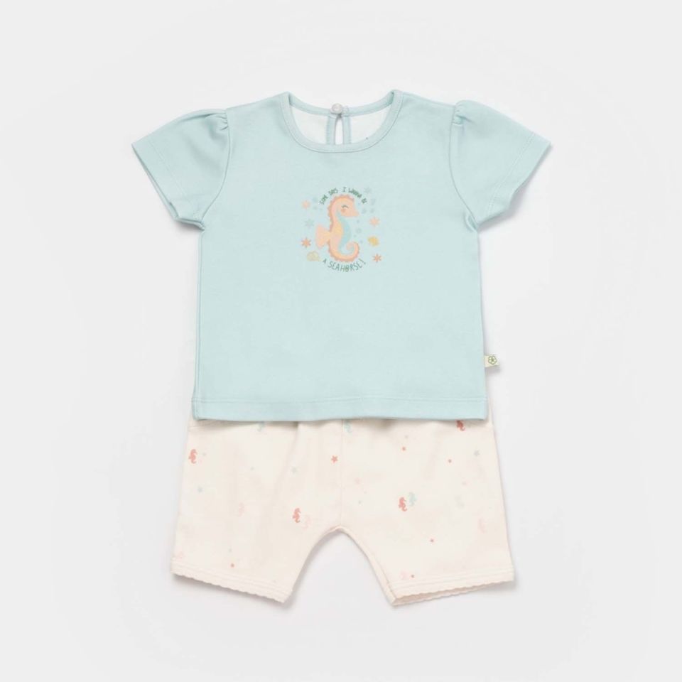 Bibaby Biorganic Save The Seahorse 2'Li Bebek Takım 59798 Bej-Mint