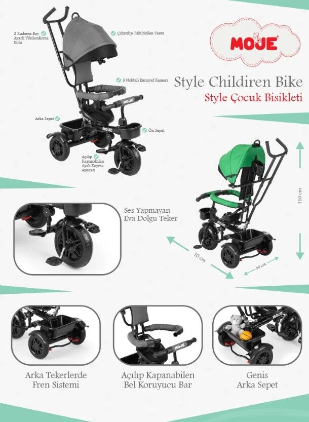 Moje Style 3 Tekerlekli Çocuk Bisikleti Gri