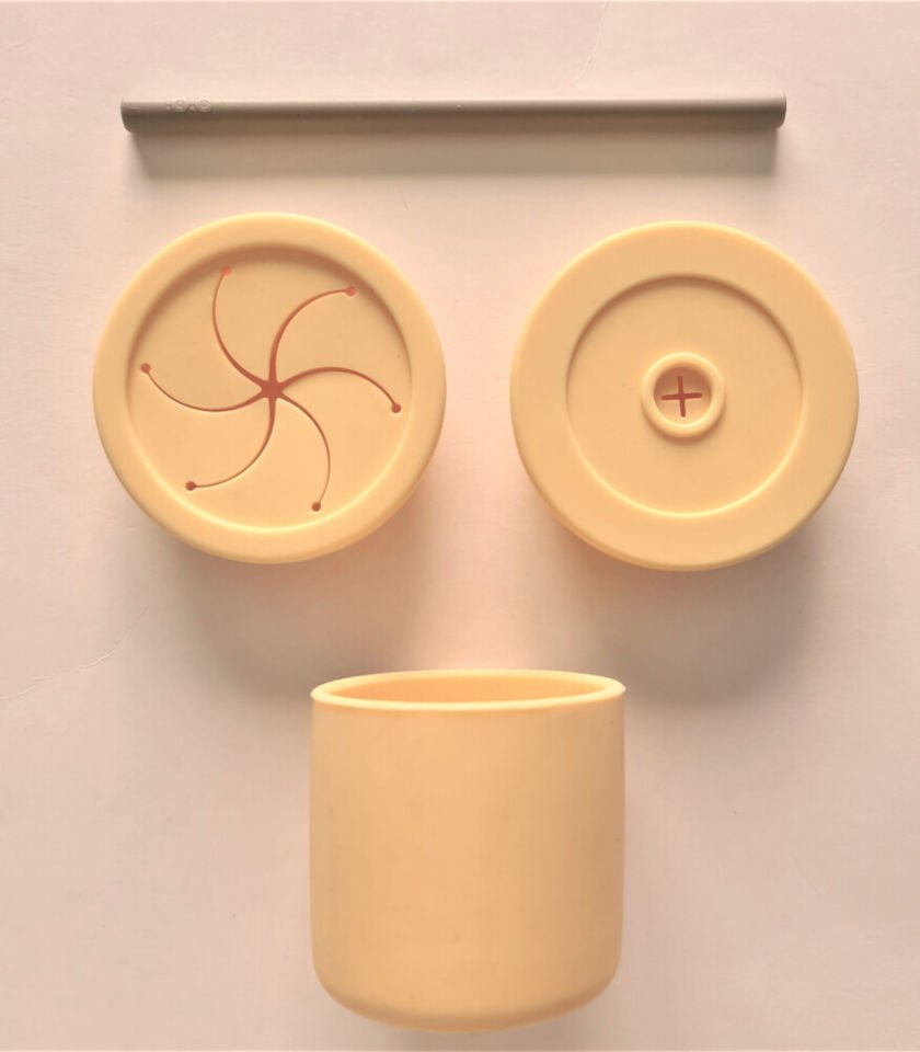 OiOi Ham+Hüp Pipetli Silikon Bardak Seti Mellow Yellow / Powder Grey